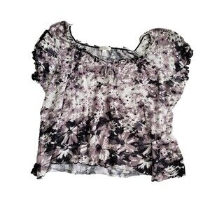 Dressbarn Womens Blouse 3X Purple Floral Cottage Core Peasant Milkmaid Boho